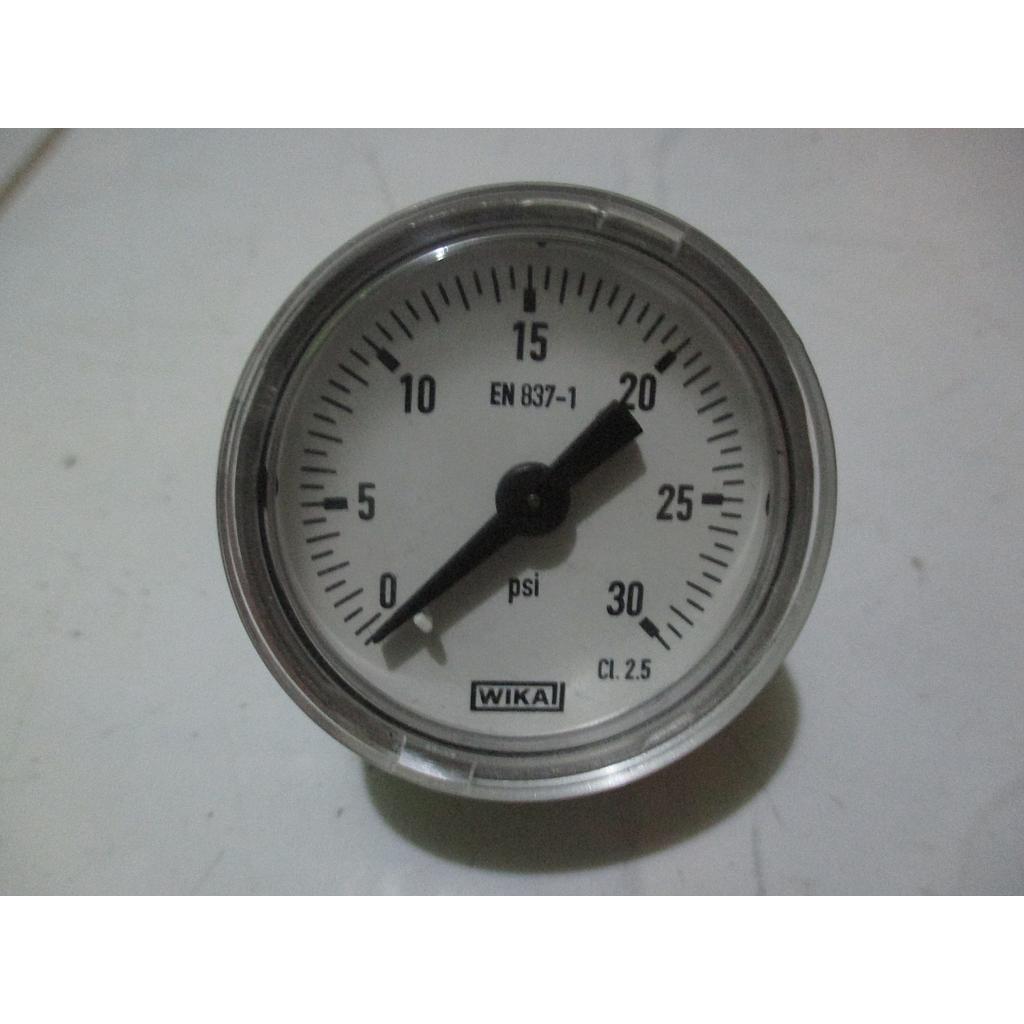 Pressure Gauge 30psi, 1/8 NPT, Dial 1-1/2&quot;, Case SST Silver, Wika