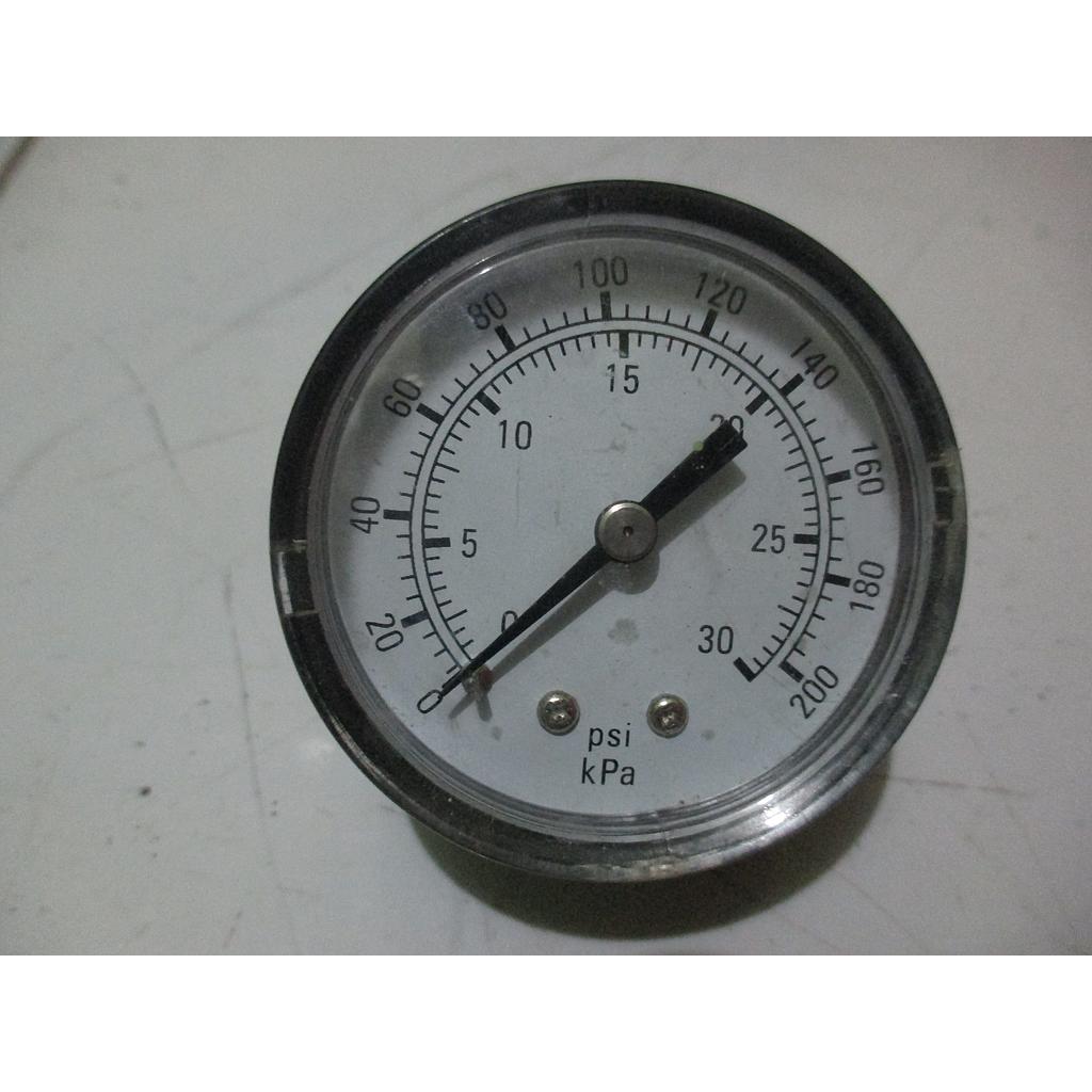 Pressure Gauge 30psi/ 200kpa, 1/4 NPT, Dial 2&quot;, Case Hitam 