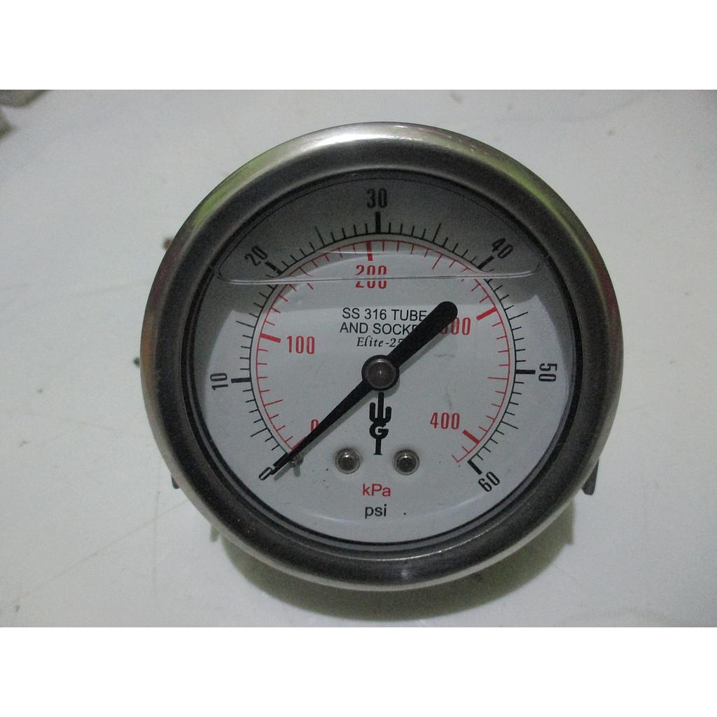 Pressure Gauge 60psi, 1/4 NPT, Dial 2-1/2&quot;, Case SST Silver, WGI, Silicone Liquid Filled
