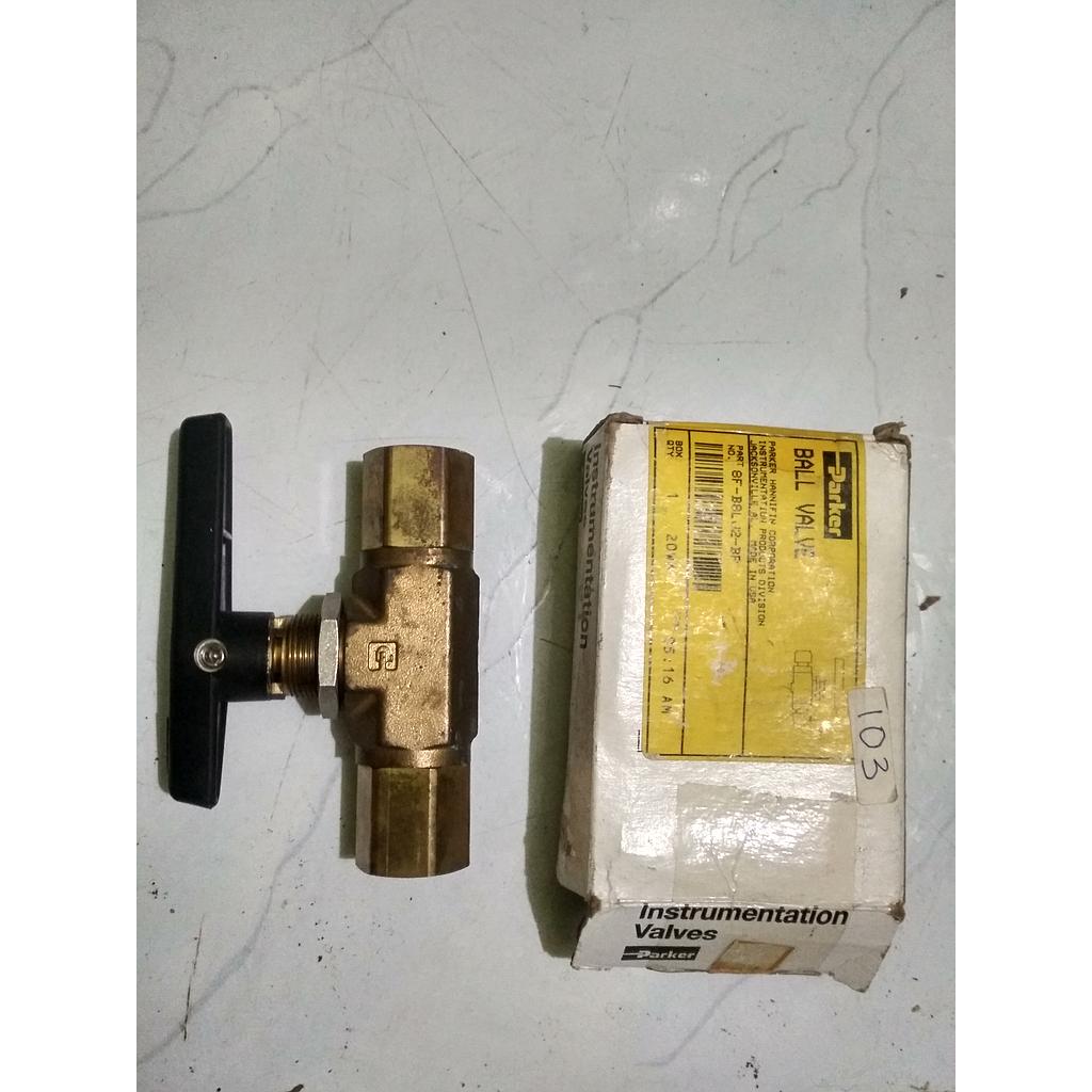Ball Valve, Model: 8F-B8LJ2-BP, 1/2&quot; NPTF Connection, Max Pressure: 6000 PSI, Body Material: Brass, Ball Material: SST 316, Brand: Parker