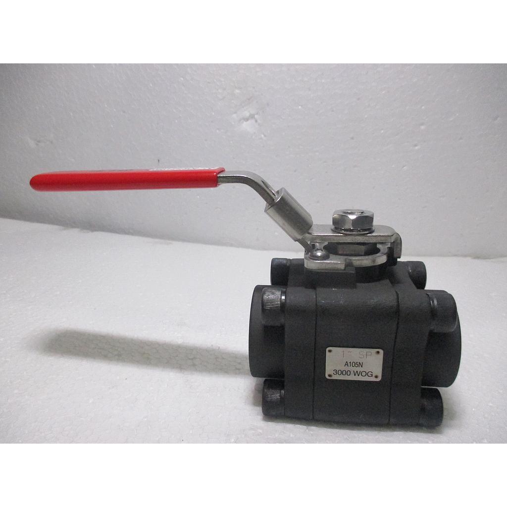 Ball Valve, Body A105N Ball F316 Bore Full, Size 1&quot;, Floating, Seat RPTFE, Seal Viton, Rating 3000 WOG Connection NPT x NPT