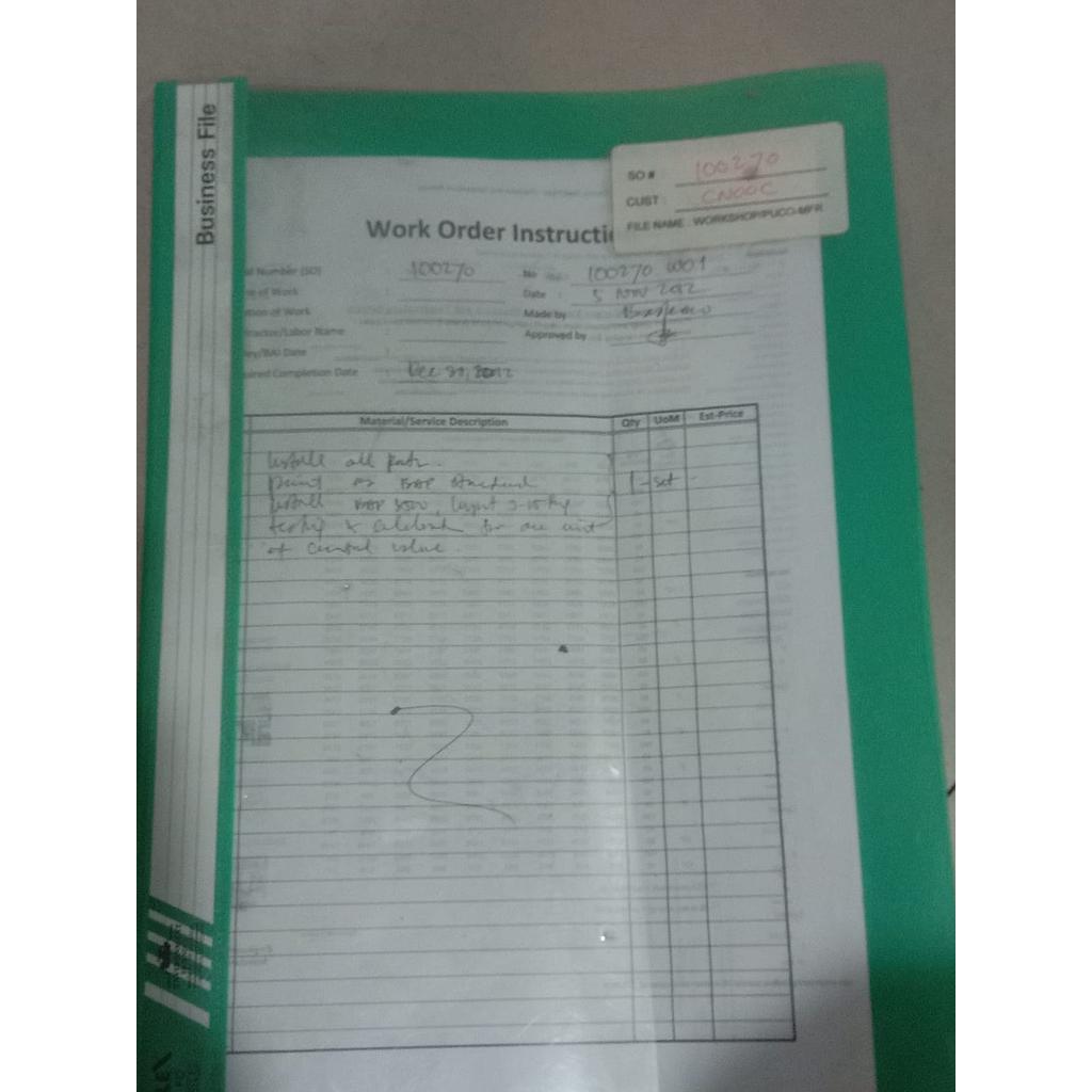 SO#100270, Cust CN00C, File Name WORKSHOP/PUCO-MFR