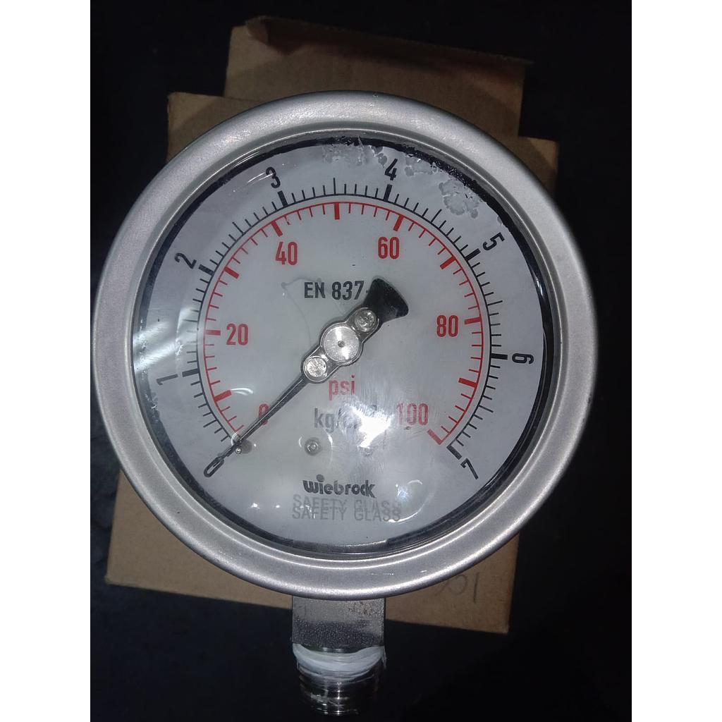 Pressure Gauge Wiebrock ALL S/S H-C Pressure Gauge, Size 4,0&quot; Bottom, Range 0-7kg/PSI