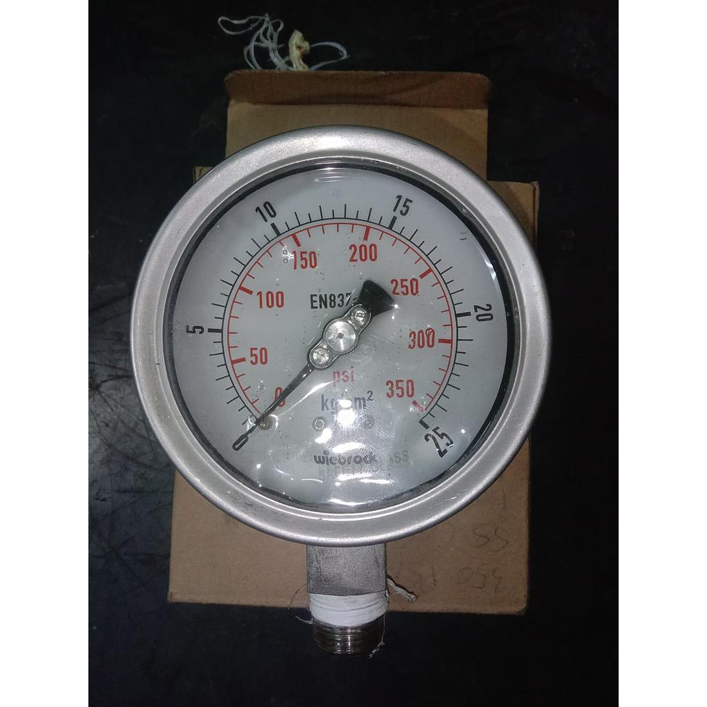 Pressure Gauge Wiebrock ALL S/S H-C Pressure Gauge, Size 4,0&quot; Bottom, Range 0-25kg/PSI