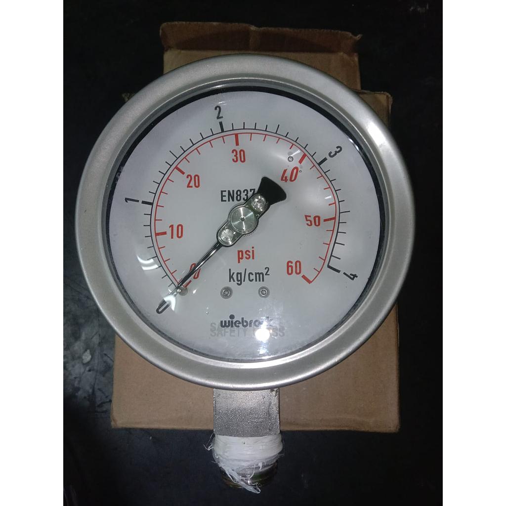 Pressure Gauge Wiebrock ALL S/S H-C Pressure Gauge, Size 4,0&quot; Bottom, Range 0-40kg/PSI