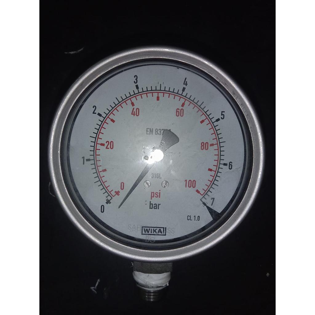 Pressure Gauge 100 PSI, Dial 3&quot;, Bottom Connection, SST Case, Brand Wika, 1/2 NPT (Rusak) 