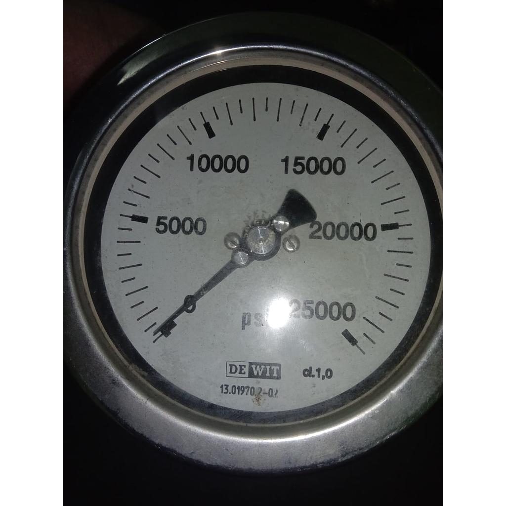 Pressure Gauge 25000 PSI, Dial 3&quot;, Back Connection, Brand Dewit, SST Case, 1/4 NPT Female 