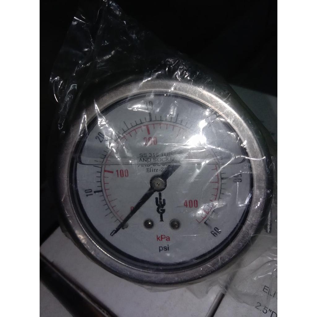 Pressure Gauge 60 PSI, Dial 2 1/2&quot;, 1/4 NPT, Back Connection, SST Case, Brand WGI 