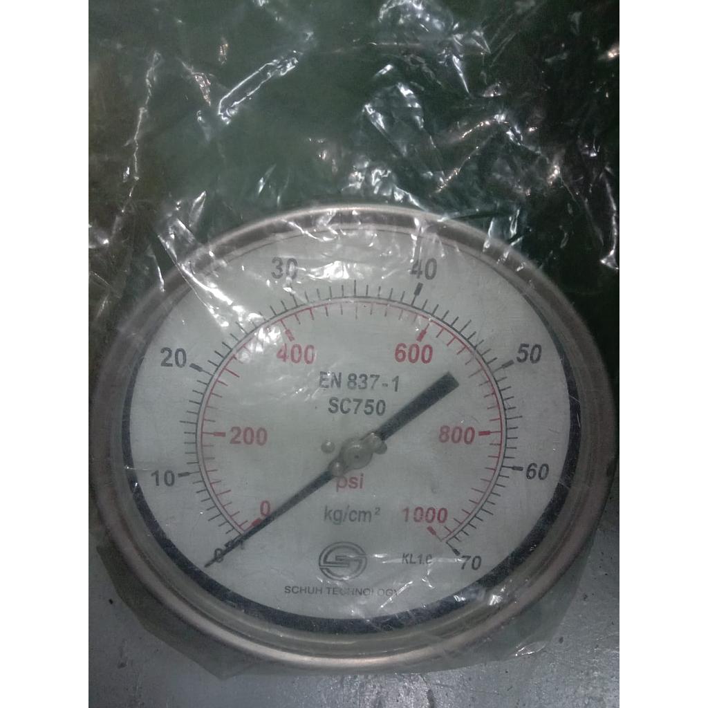 Pressure Gauge 1000 PSI, Dial 6&quot;, 1/2 NPT, SST Case, back Connection, Brand Schuh Technology 