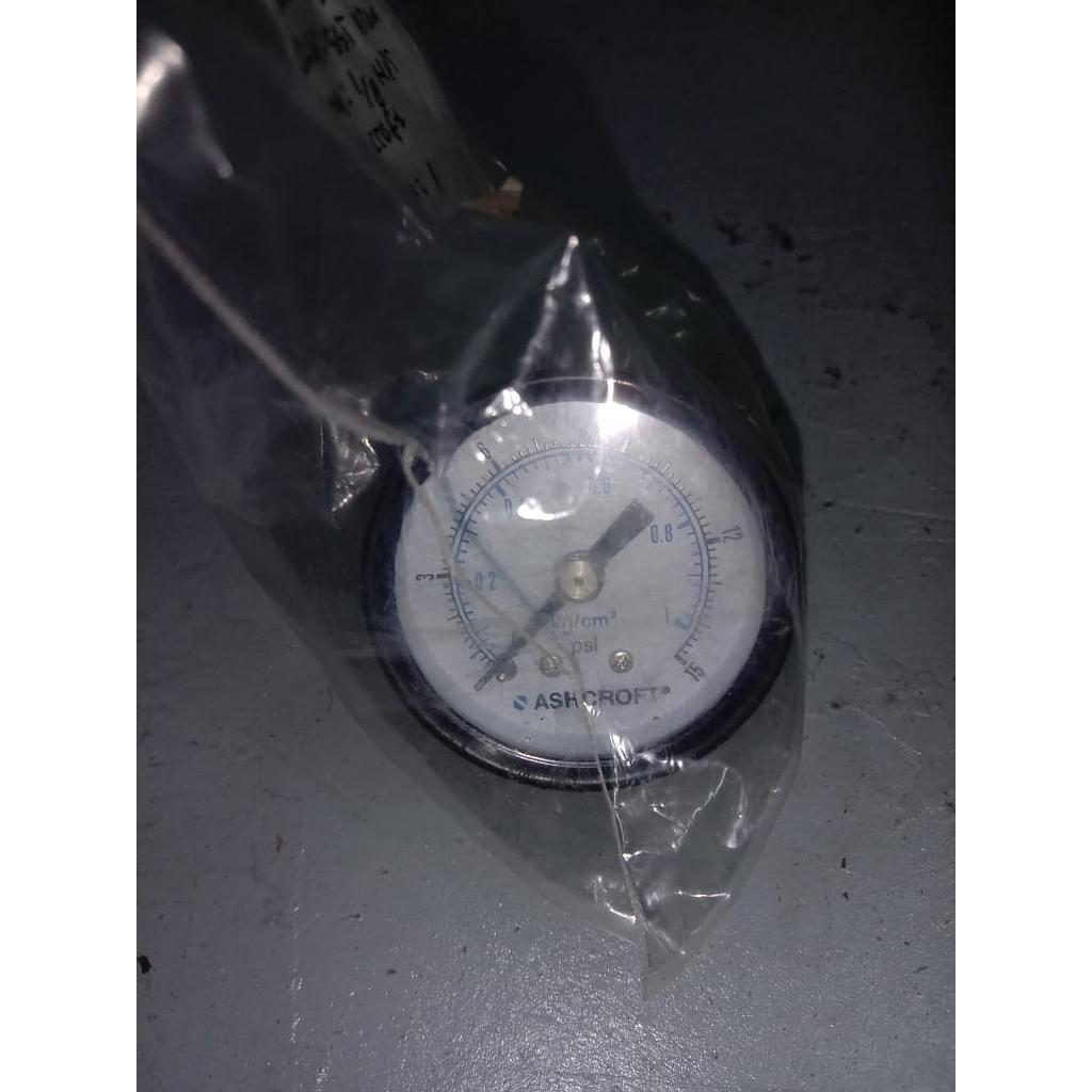 Pressure Gauge 15 PSI, Dial 1 1/2&quot;, 1/8 NPT, back Connection, Plastik Case, Brand Ashcroft 