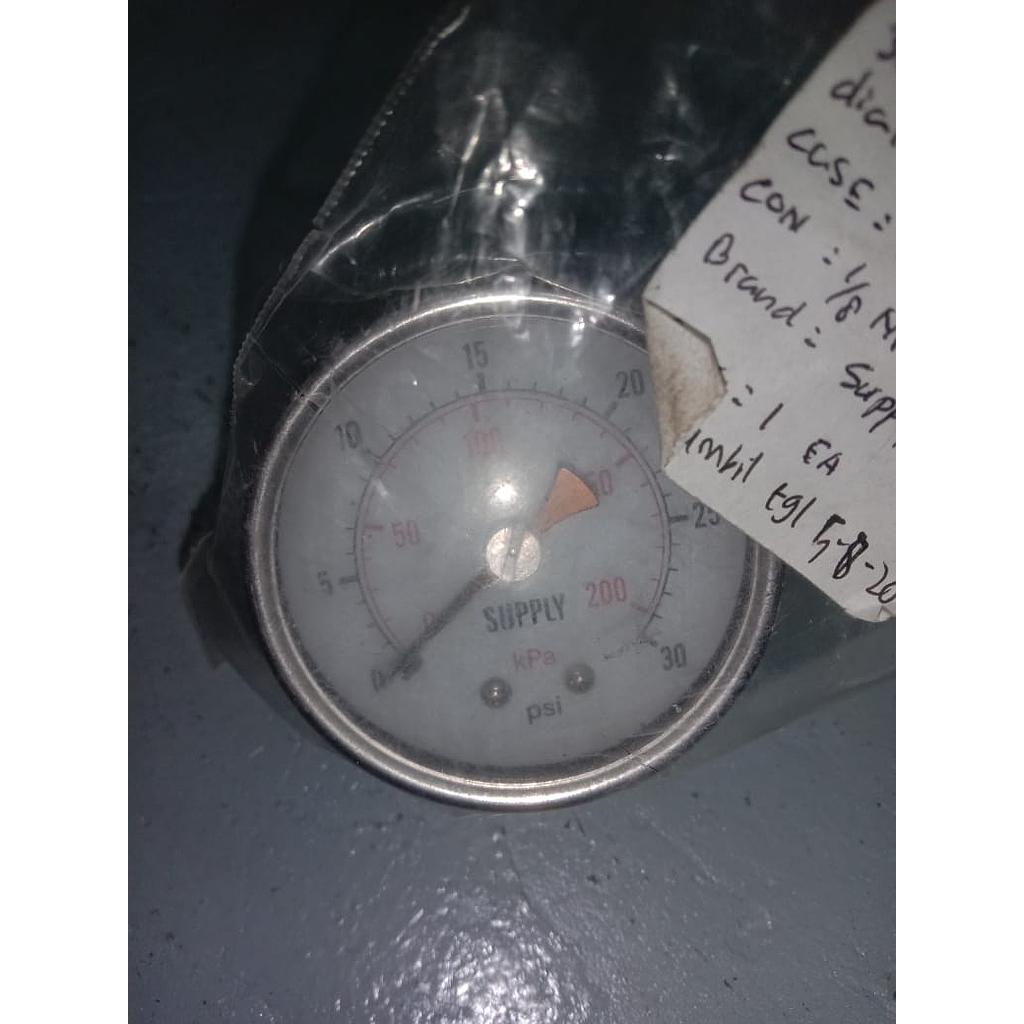 Pressure Gauge 30 PSI, Dial 2&quot;, 1/8 NPT, SST Case, Back Connection, Brand Supply