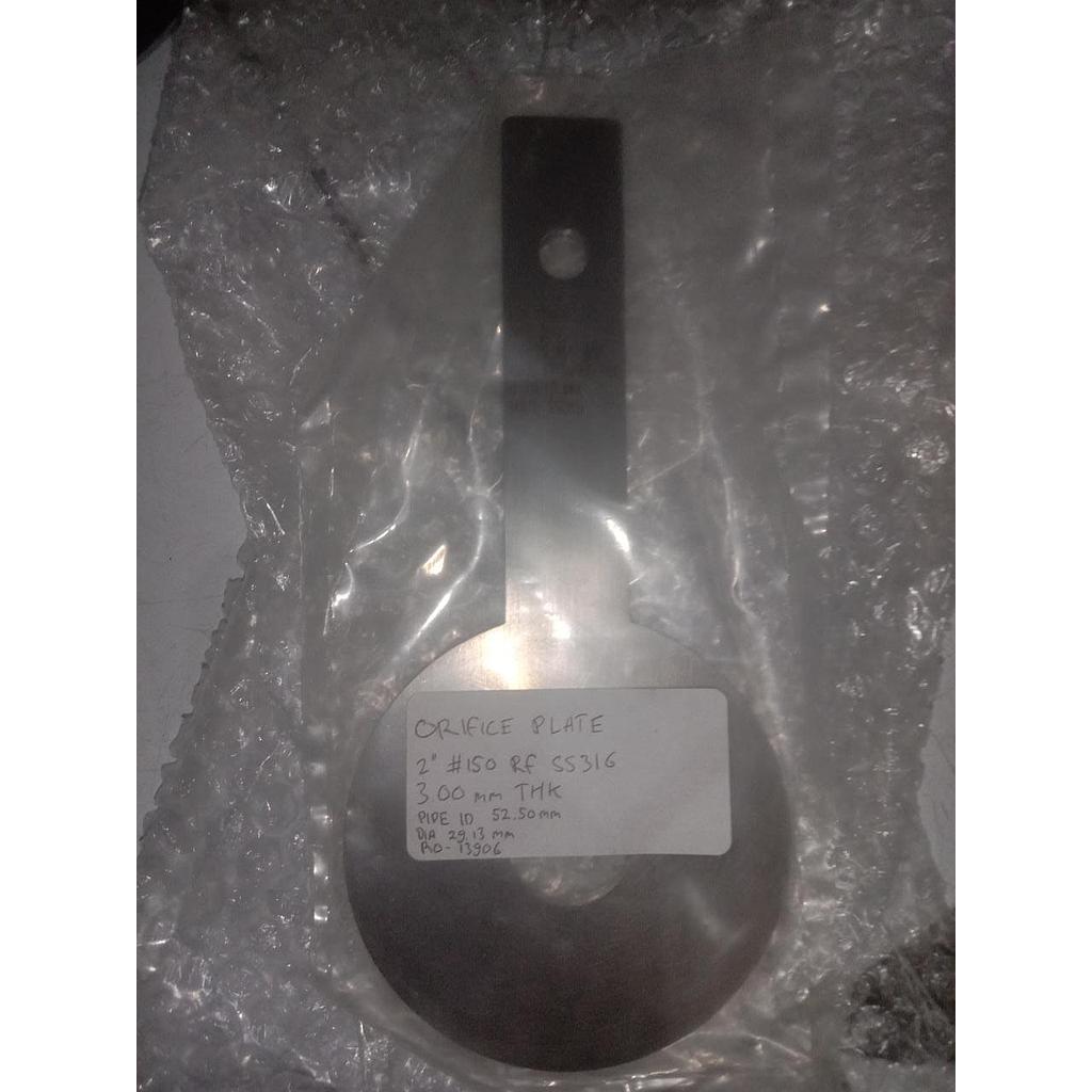 Orifice Plate 2&quot; #150 RF SS316, 300mm THK, Pipe ID 52.50mm, Diameter 29.13mm, RO-13906