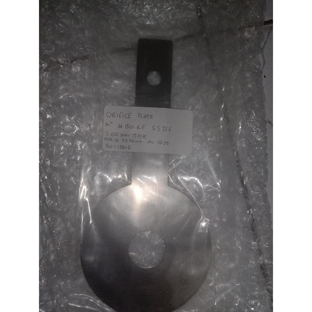 Orifice Plate 2&quot; #150 RF SS316, 300mm THK, Pipe ID 54.76mm, Diameter 28.95mm, RO-13907