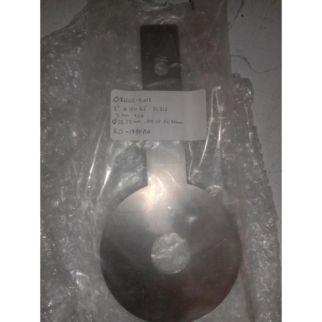 Orifice Plate 2&quot; #150 RF SS316, 300mm THK, Pipe ID 54.76mm, Diameter 29.32mm, RO-13908A